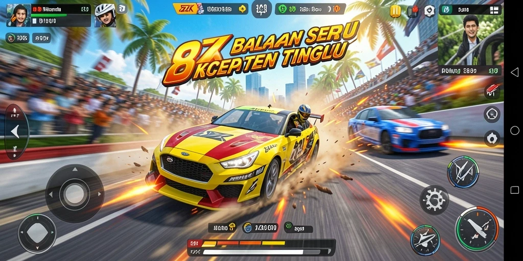 Screenshot gameplay 8ZK menampilkan aksi balapan yang mendebarkan.