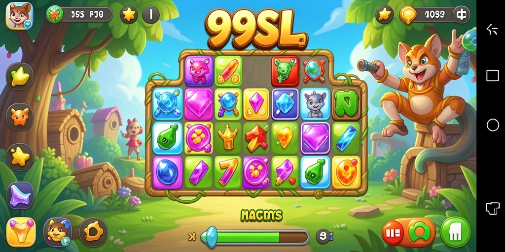 Screenshot gameplay 99SL menunjukkan keseruan dalam mencocokkan elemen Match-3.