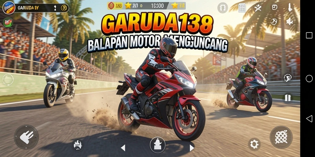 Screenshot gameplay GARUDA138 menampilkan aksi balap motor yang mendebarkan.