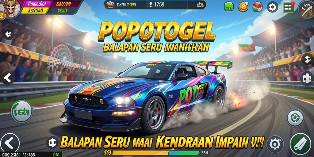 Tampilan gameplay menegangkan di sirkuit balap POPOTOGEL.