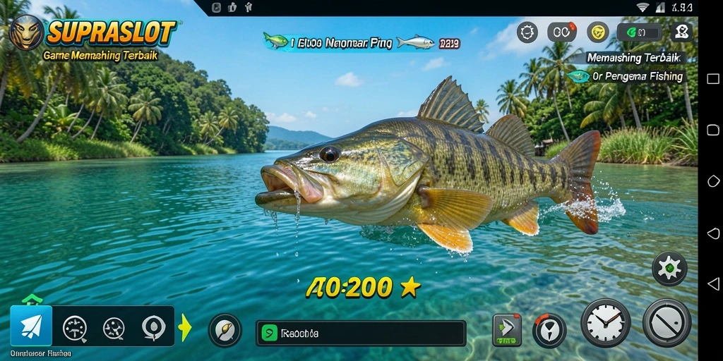 Tampilan gameplay SUPRASLOT dengan aksi memancing yang seru.