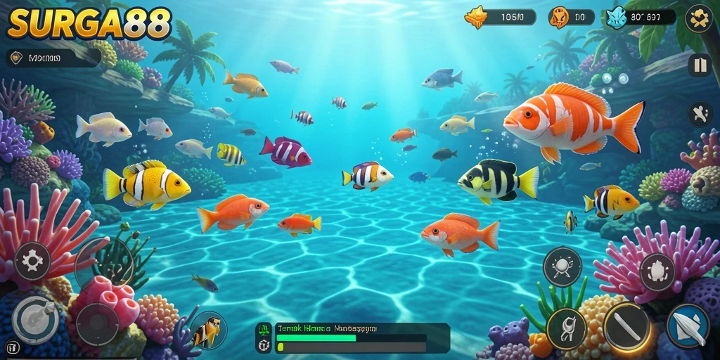 Gameplay mendebarkan dalam permainan Tembak Ikan SURGA88.