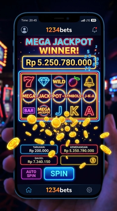 Tampilan beranda aplikasi 1234bets dengan berbagai kategori.